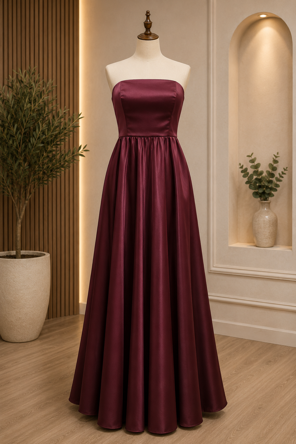 Vestido strapless de corte princesa con falda amplia