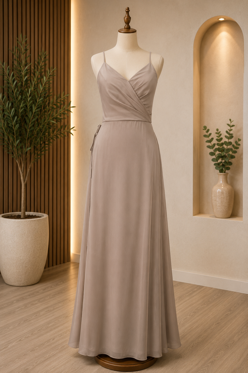 Vestido cruzado de tirantes con falda línea A
